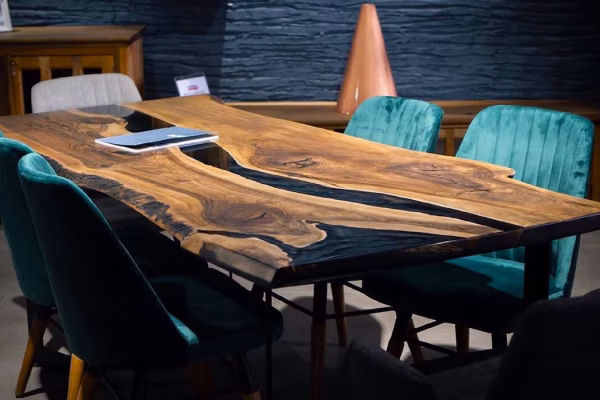 Epoxy river office tables by WoodLab of New York