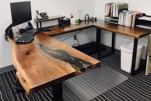 Live edge office tables by WoodLab of New York